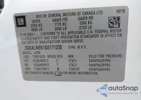 2016 GMC Terrain Sle-2 from USA, damaged, VIN 2GKALNEK1G6171235